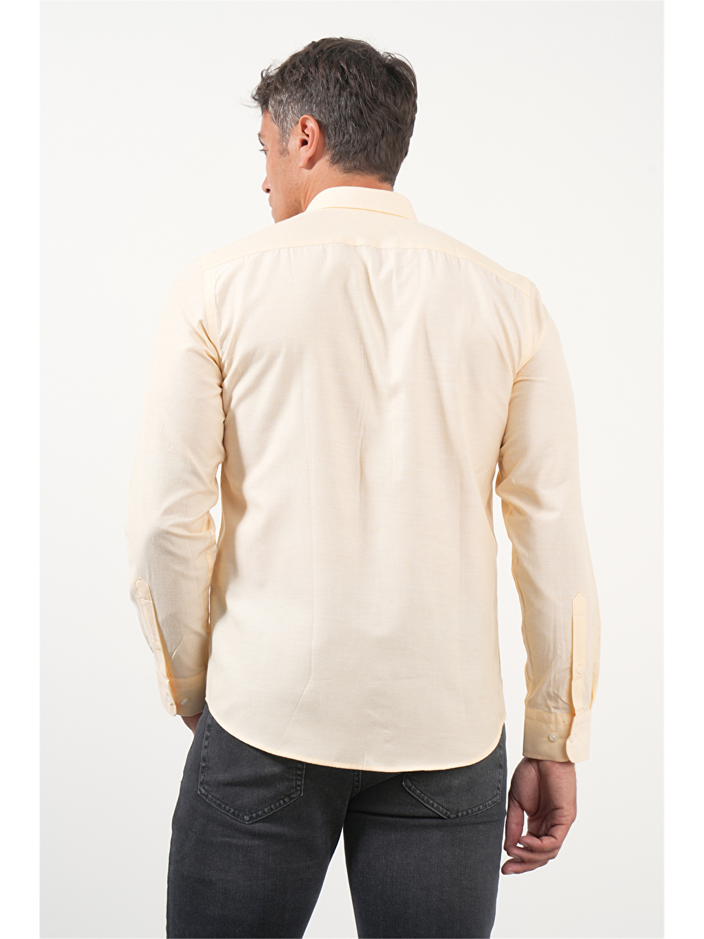 Turuncu Düğmeli Yaka Uzun Kol Slim Fit Pamuklu Gömlek 1004260236-4