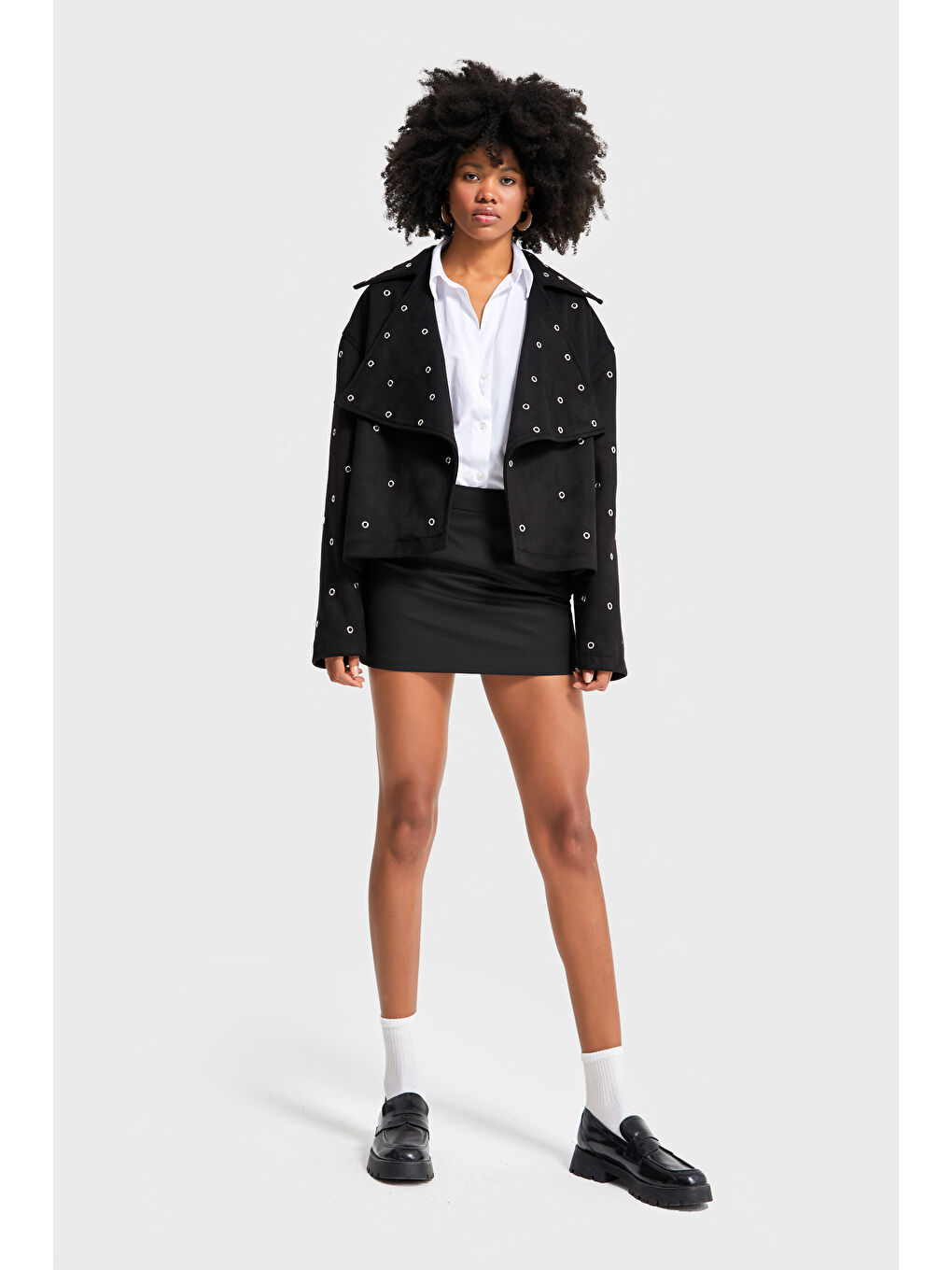 Kadın Siyah Renk w5-1 Oversize Kuşgözü Detaylı Özel Tasarım Ceket-2