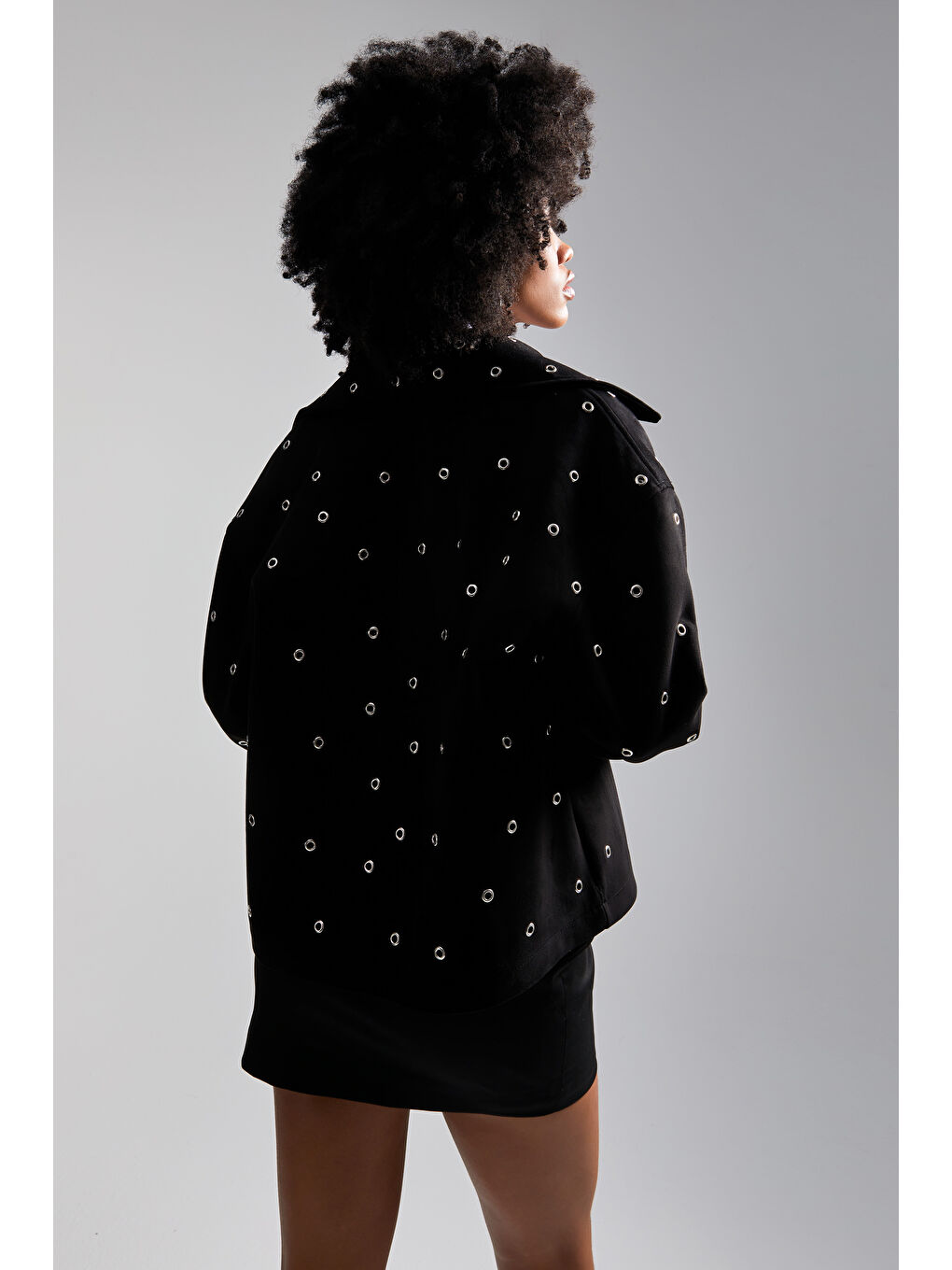 Kadın Siyah Renk w5-1 Oversize Kuşgözü Detaylı Özel Tasarım Ceket-3