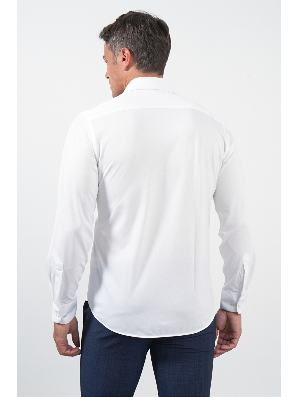 Beyaz Tulum Yaka Uzun Kol Cepsiz Örme Slim Fit Pamuklu Gömlek 1004260208-4