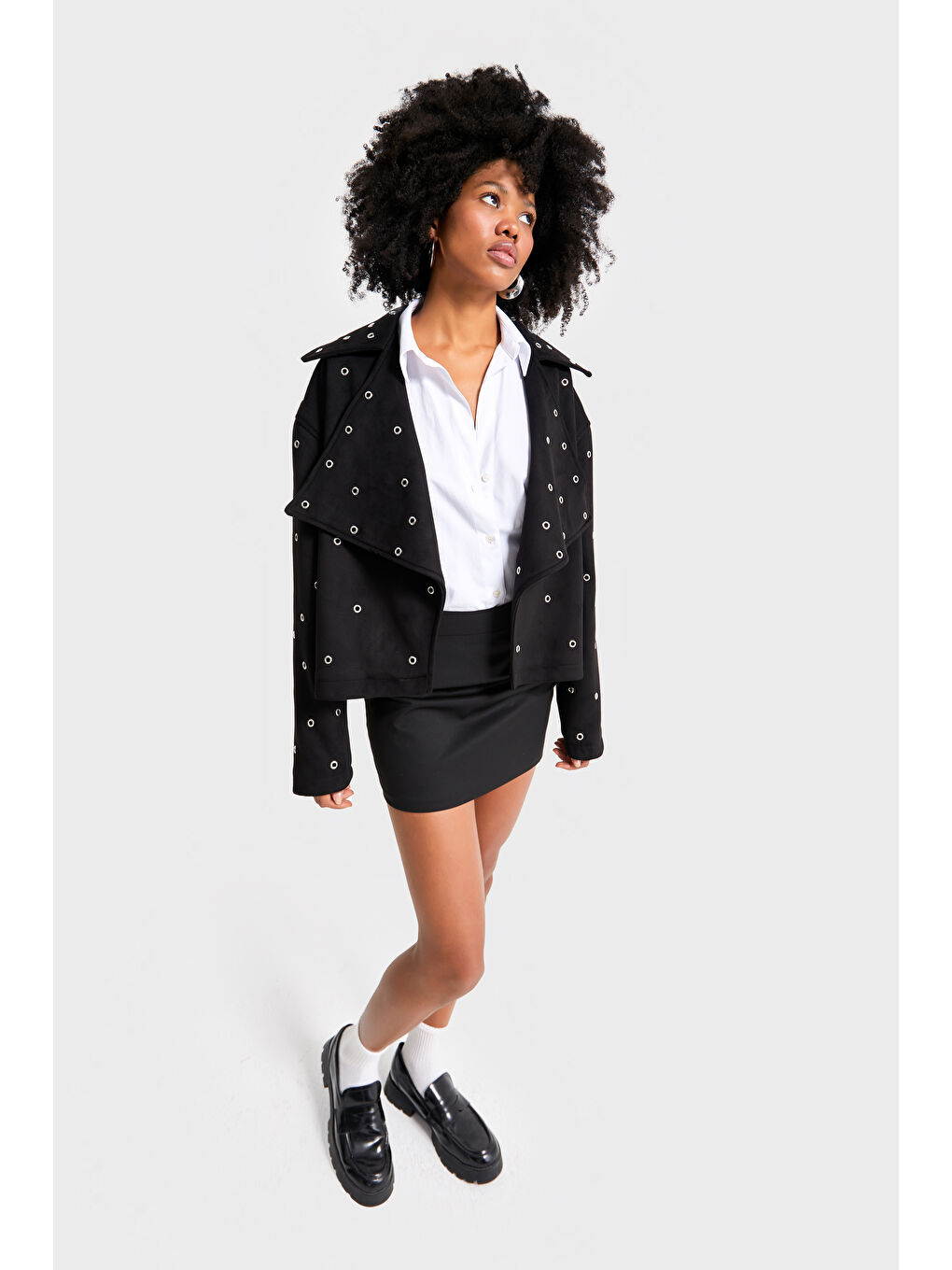 Kadın Siyah Renk w5-1 Oversize Kuşgözü Detaylı Özel Tasarım Ceket-4