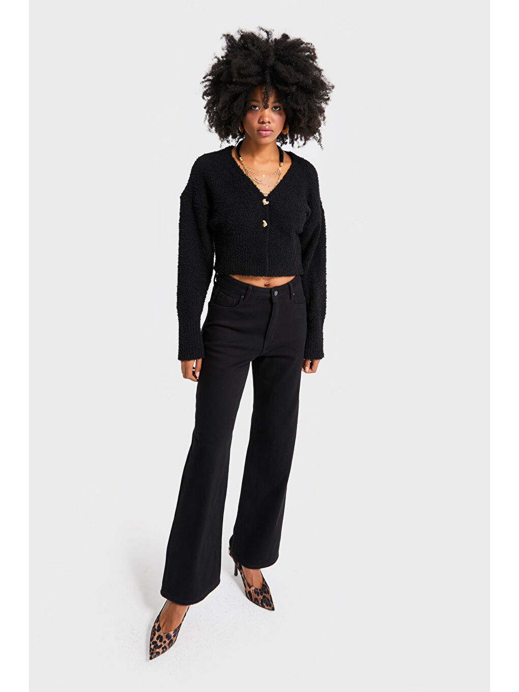 Kadın Siyah Renk w5-1 Aksesuar Detaylı Püsküllü Kumaş Kazak Hırka-2