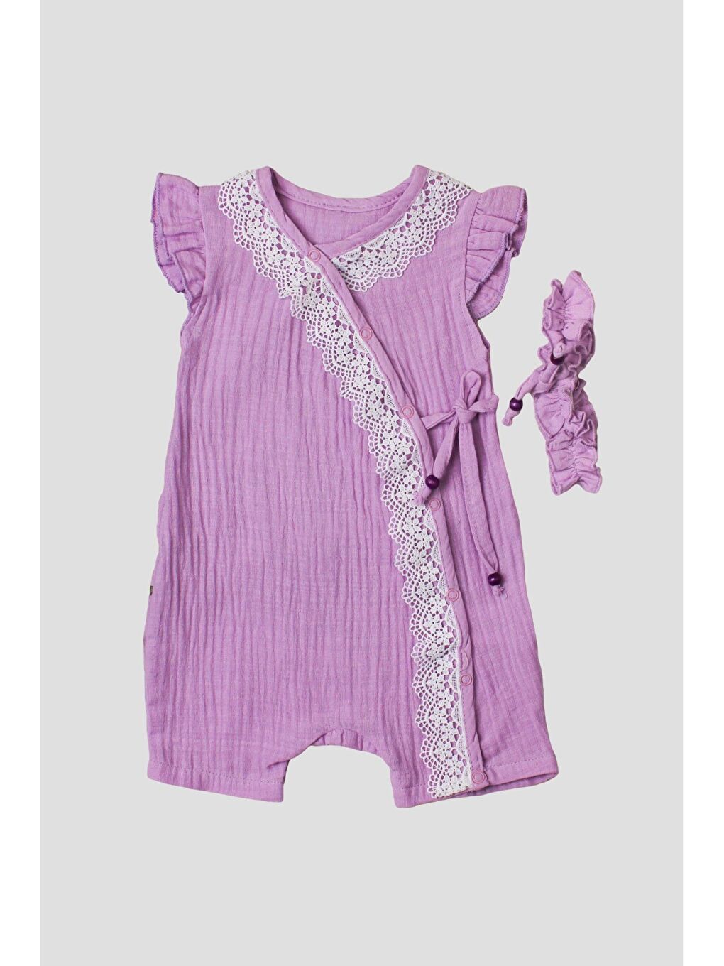 Mor Kız Bebek Müslin Tulum Elbise Dantel Detaylı Yazlık Pamuk Bebek Tulum-1