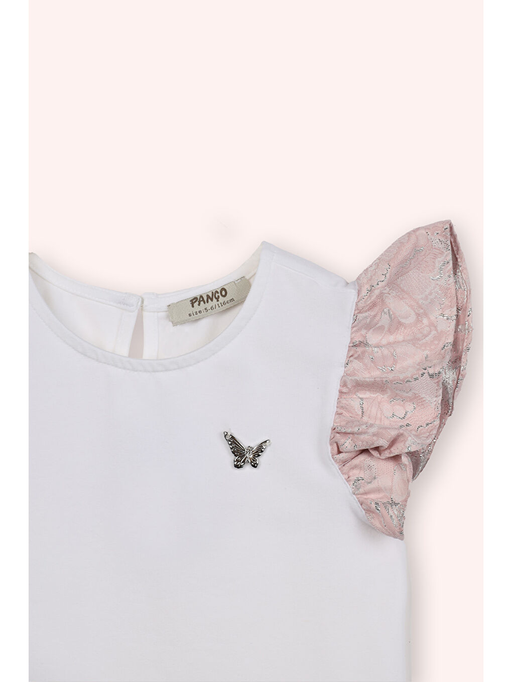 Kız Çocuk Kolları Fırfırlı T-Shirt Beyaz-1