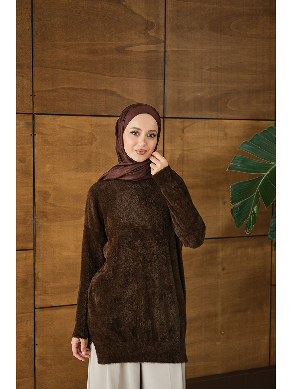 Kadın Püsküllü Tunik Kahverengi-1