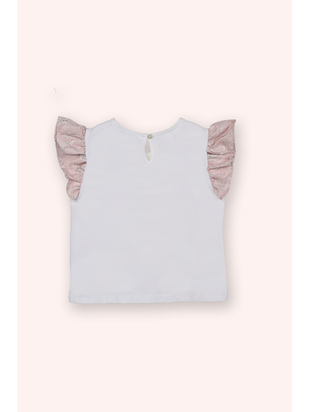 Kız Çocuk Kolları Fırfırlı T-Shirt Beyaz-2