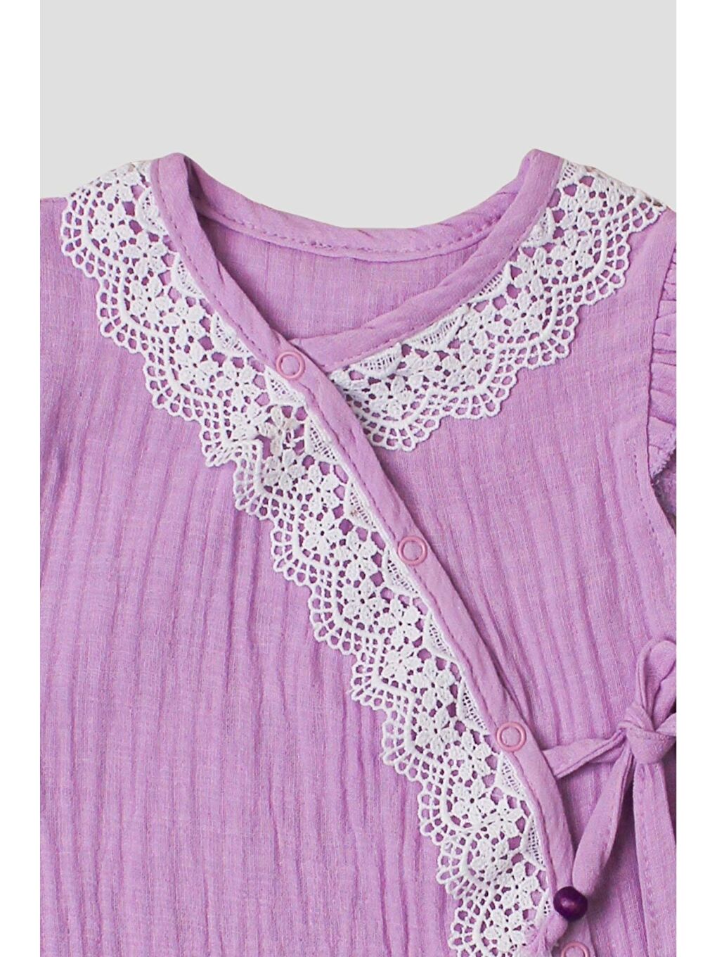 Mor Kız Bebek Müslin Tulum Elbise Dantel Detaylı Yazlık Pamuk Bebek Tulum-2
