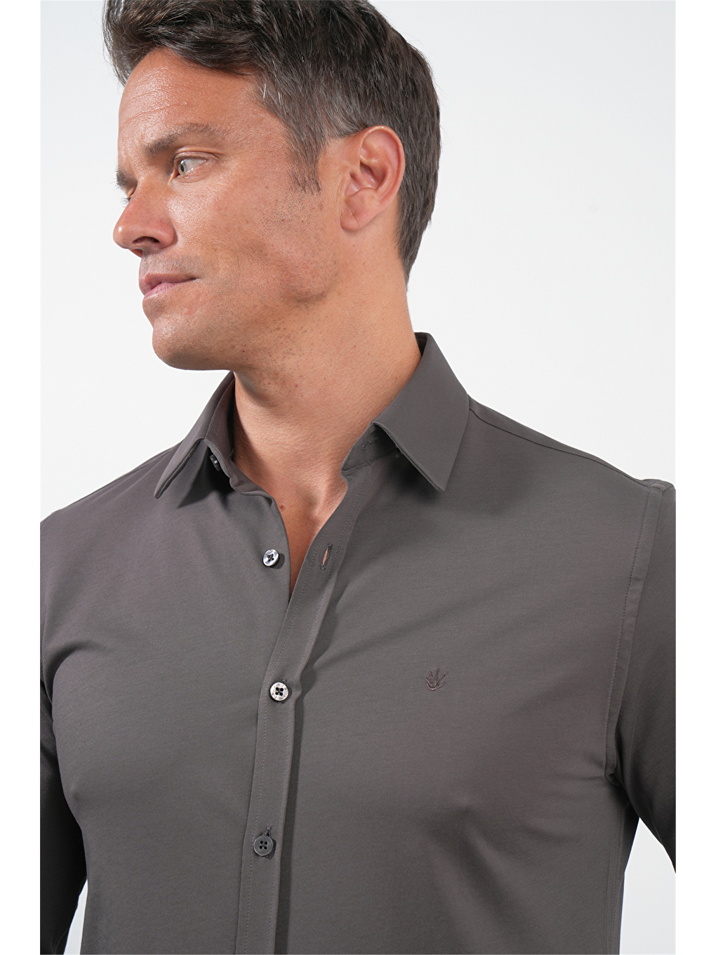 Kahverengi Tulum Yaka Uzun Kol Cepsiz Örme Slim Fit Pamuklu Gömlek 1004260208-3
