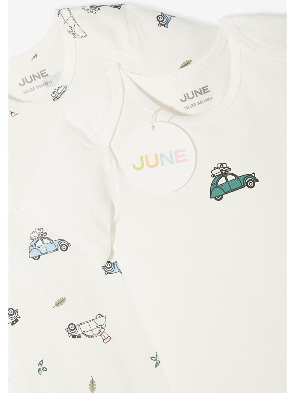 June Ekru Bebek Mini Araba Desenli 2'li Body - 4