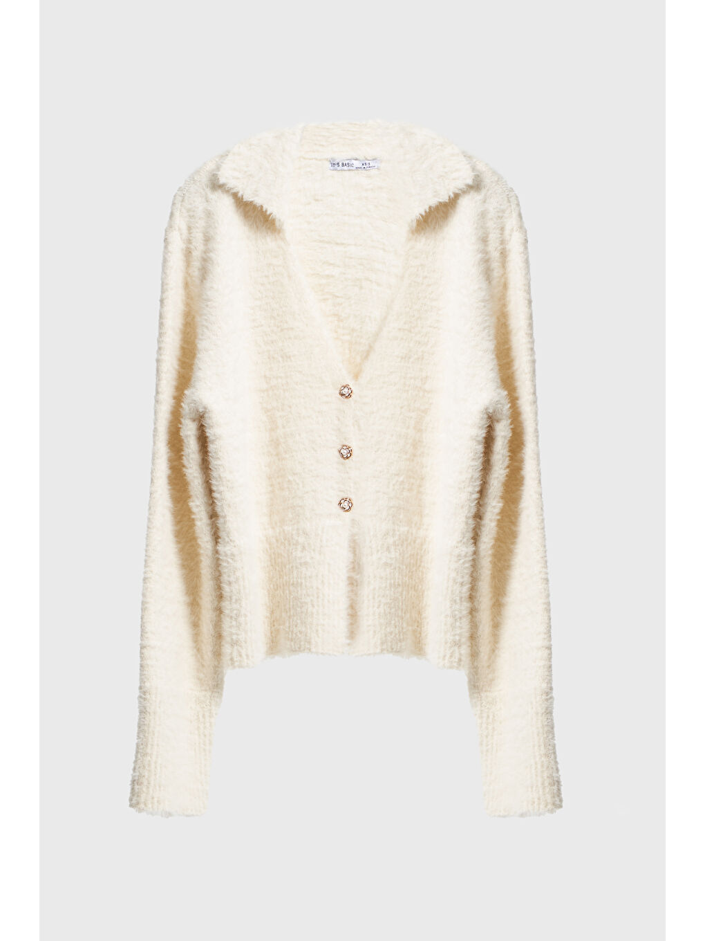 Kadın Ekru Renk w5-105 Aksesuar Detaylı Püsküllü Kumaş Kazak Hırka-1