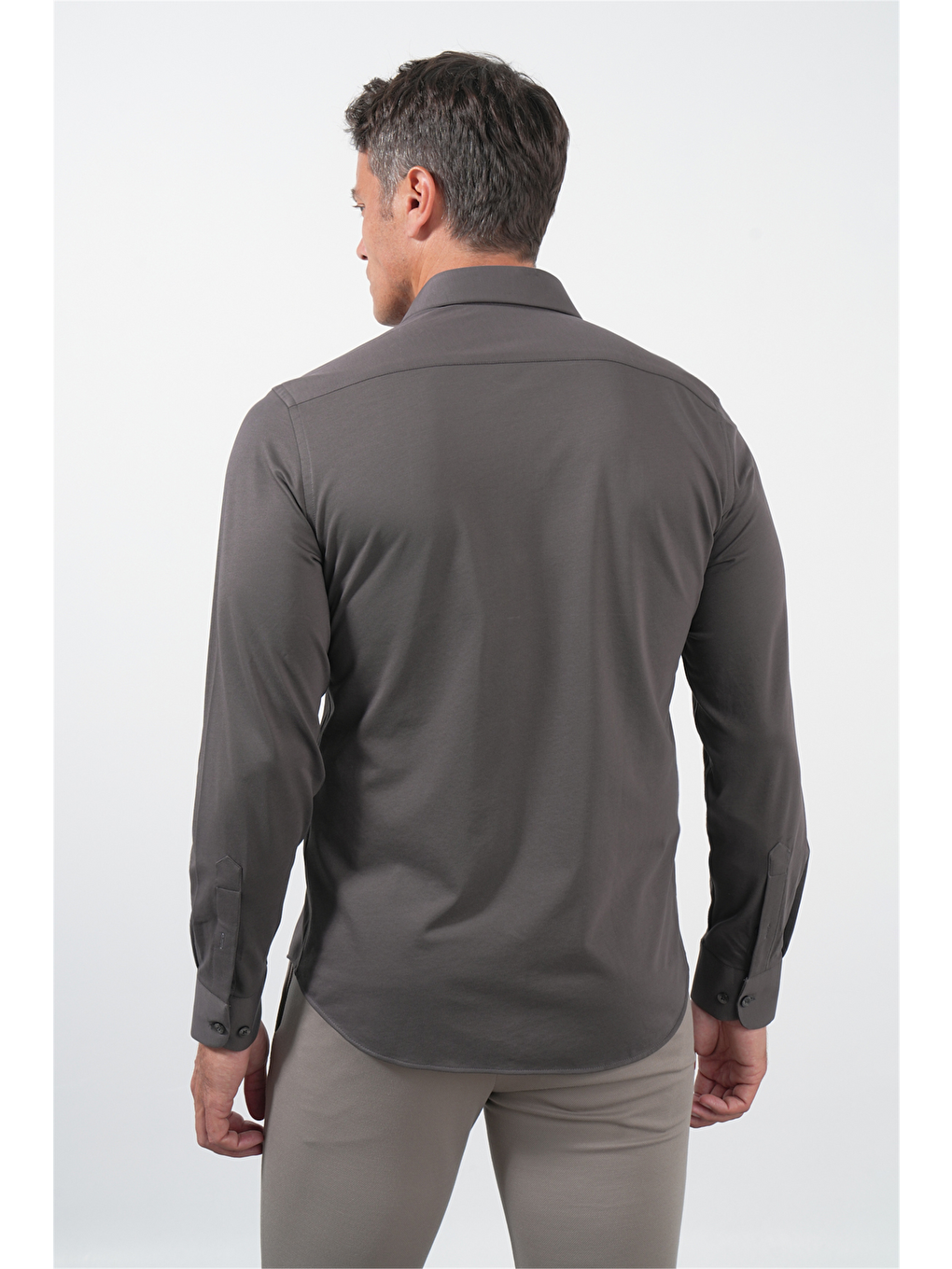 Kahverengi Tulum Yaka Uzun Kol Cepsiz Örme Slim Fit Pamuklu Gömlek 1004260208-4