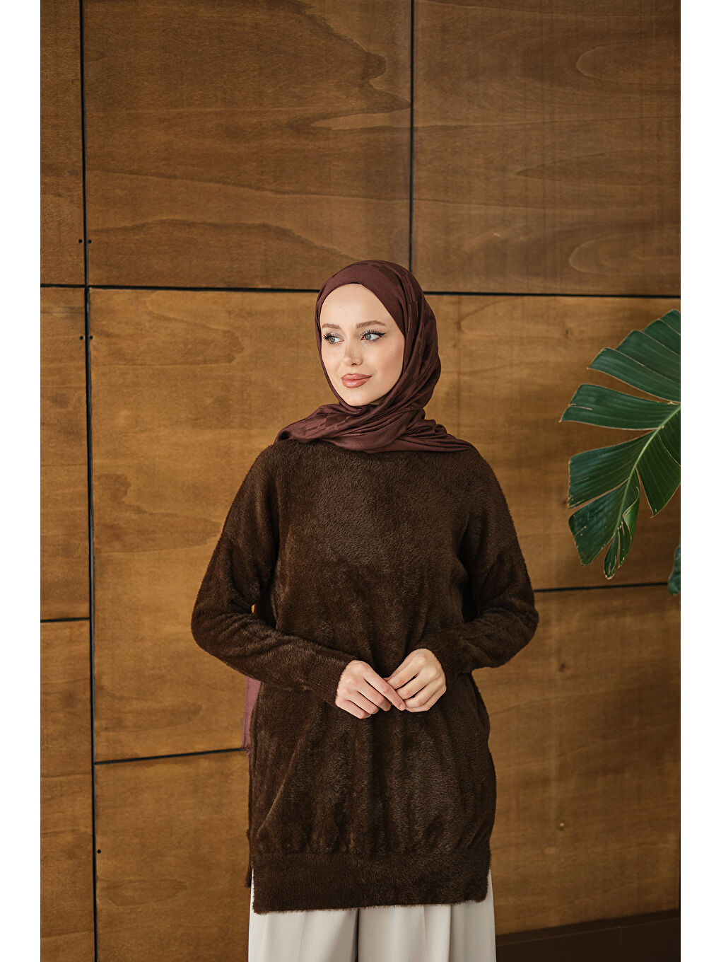 Kadın Püsküllü Tunik Kahverengi-4