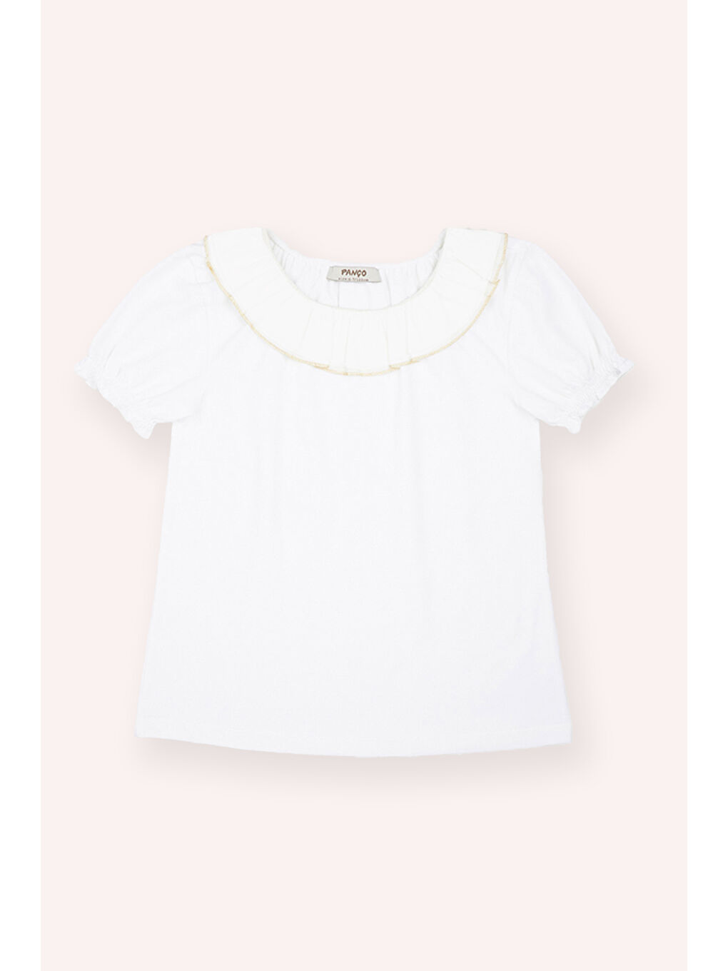 Kız Çocuk Yakası Fırfır Detaylı T-Shirt Ekru