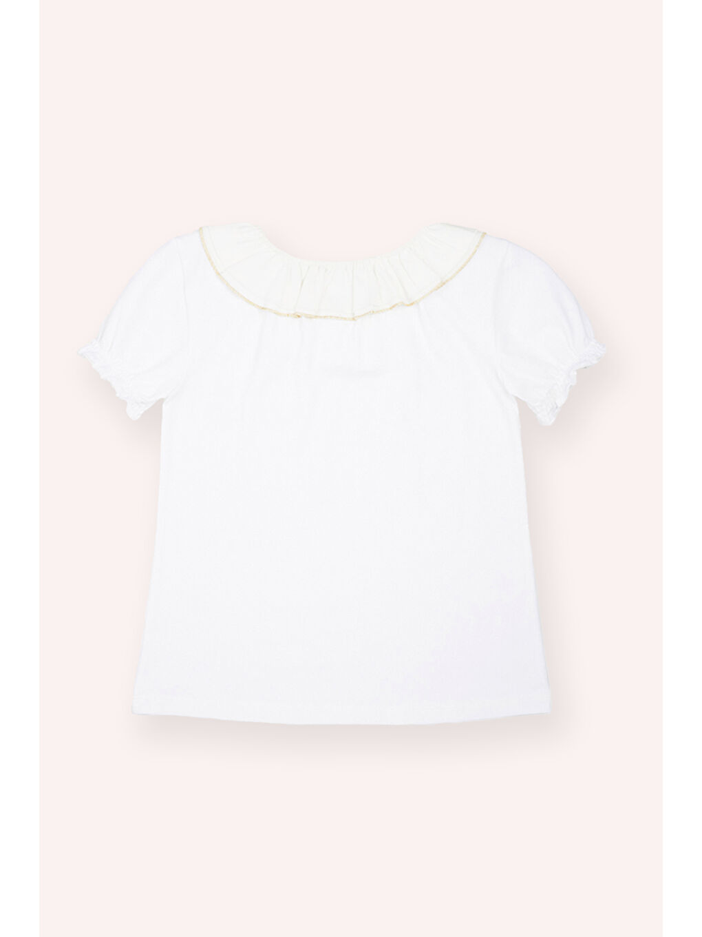 Kız Çocuk Yakası Fırfır Detaylı T-Shirt Ekru-1