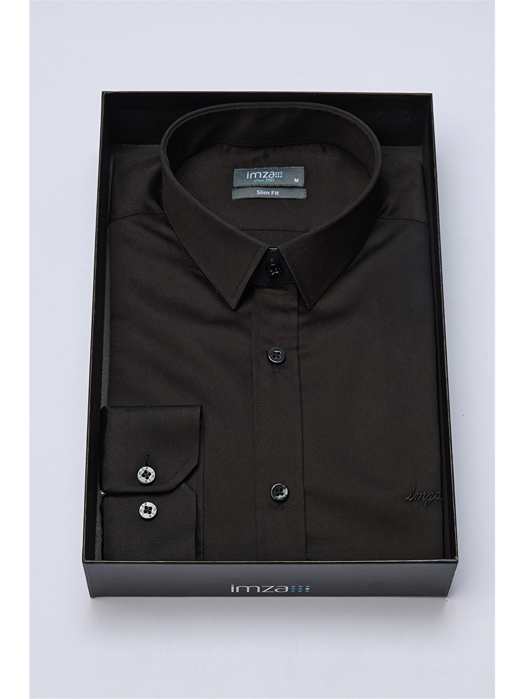 Siyah Sert Yaka Uzun Kol Cepsiz Slim Fit %100 Pamuk Gömlek 1004260324