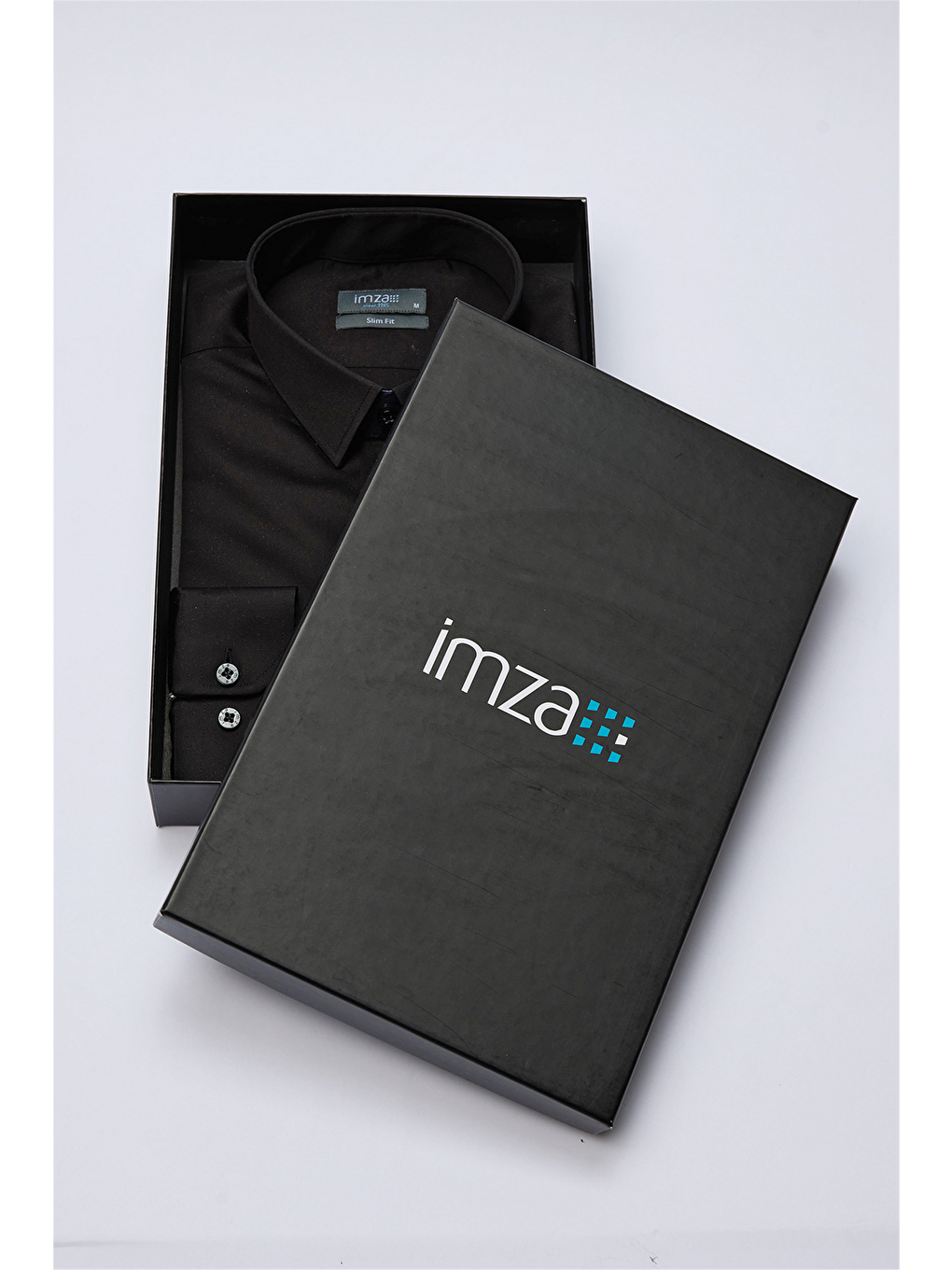 Siyah Sert Yaka Uzun Kol Cepsiz Slim Fit %100 Pamuk Gömlek 1004260324-1
