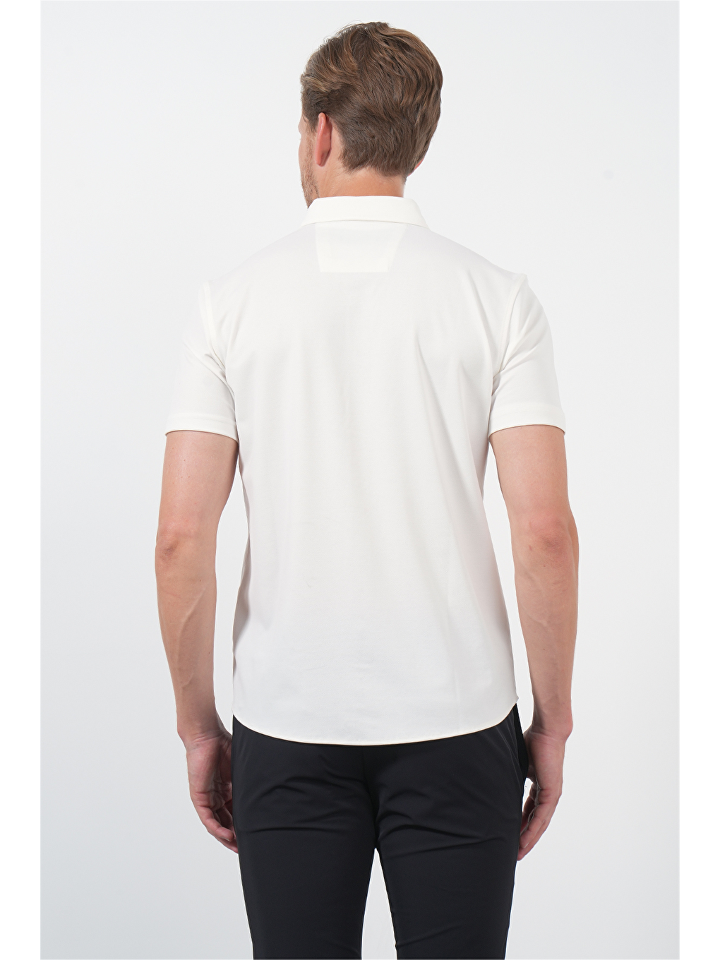 Beyaz İtalyan Yaka Kısa Kol Cepsiz Slim Fit Esnek Gömlek 1004260159-4