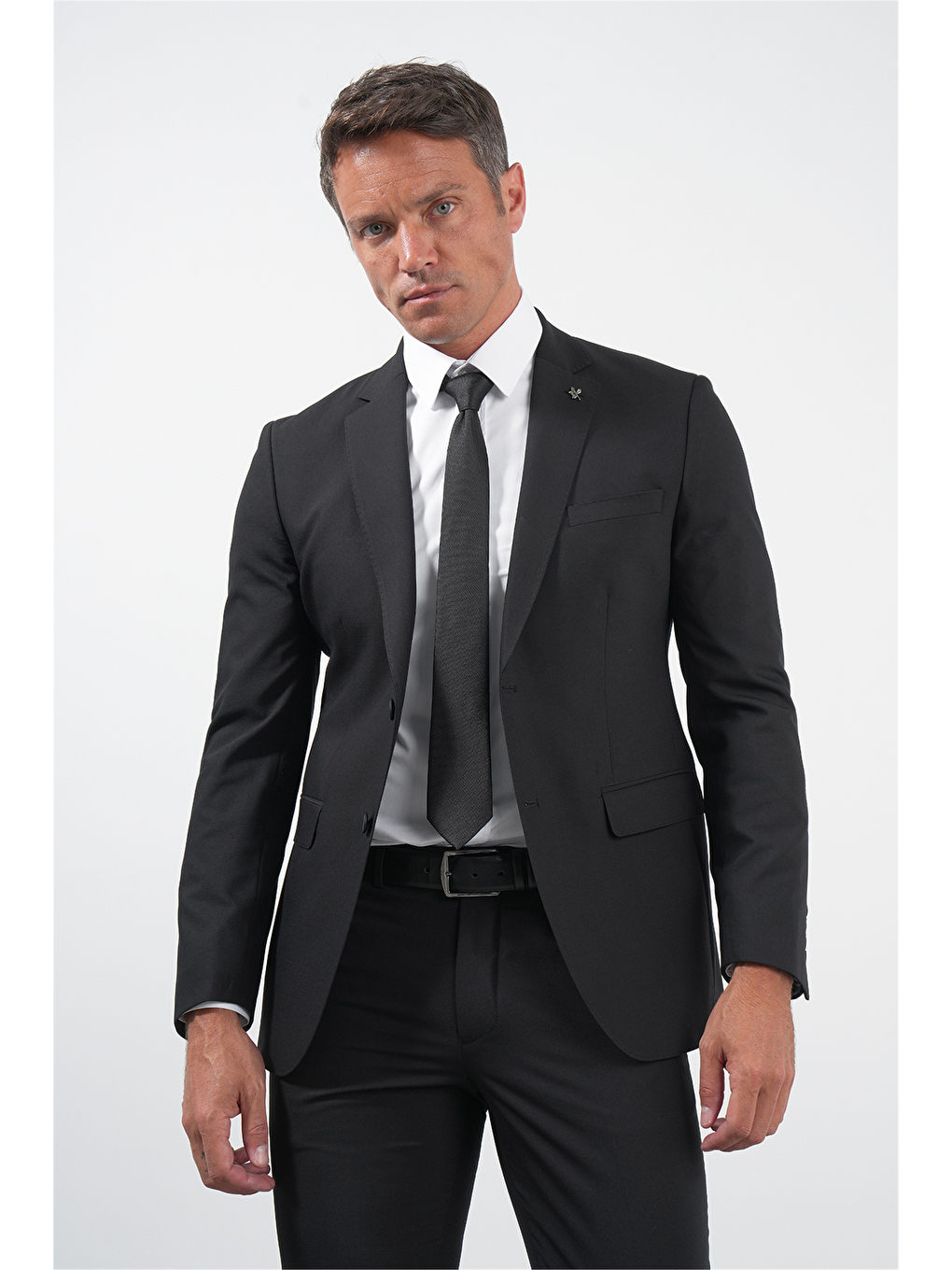 Siyah Gabardin Mono Yaka 8 Drop Slim Fit Dar Kesim Basic Takım Elbise 1001255006-2