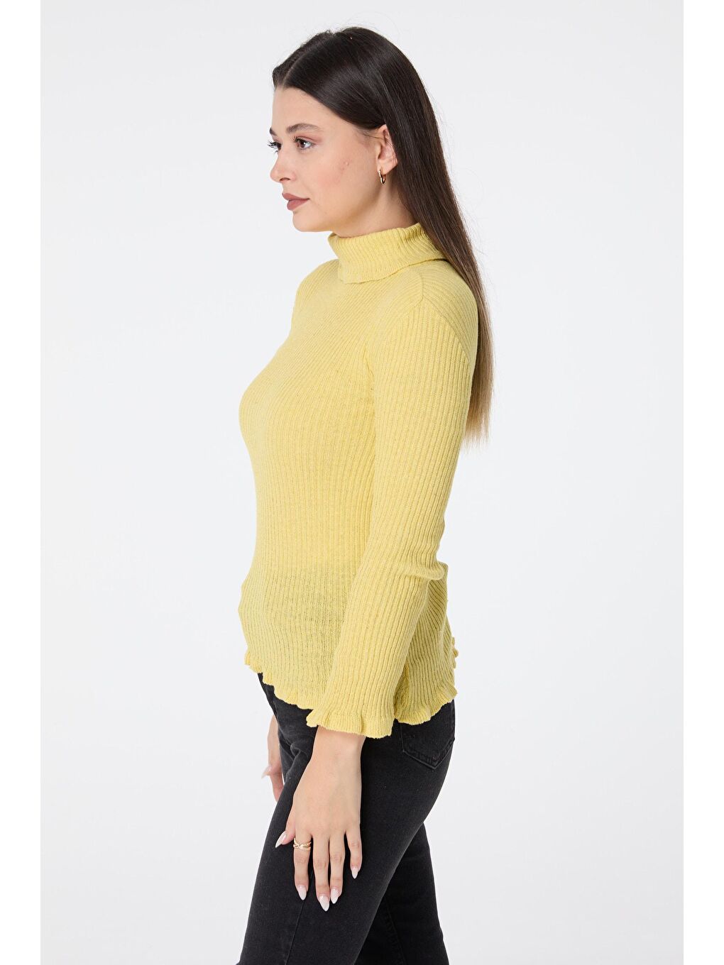 Yarım Balıkçı Yaka Kadın Sarı Triko Kazak - 23540-2