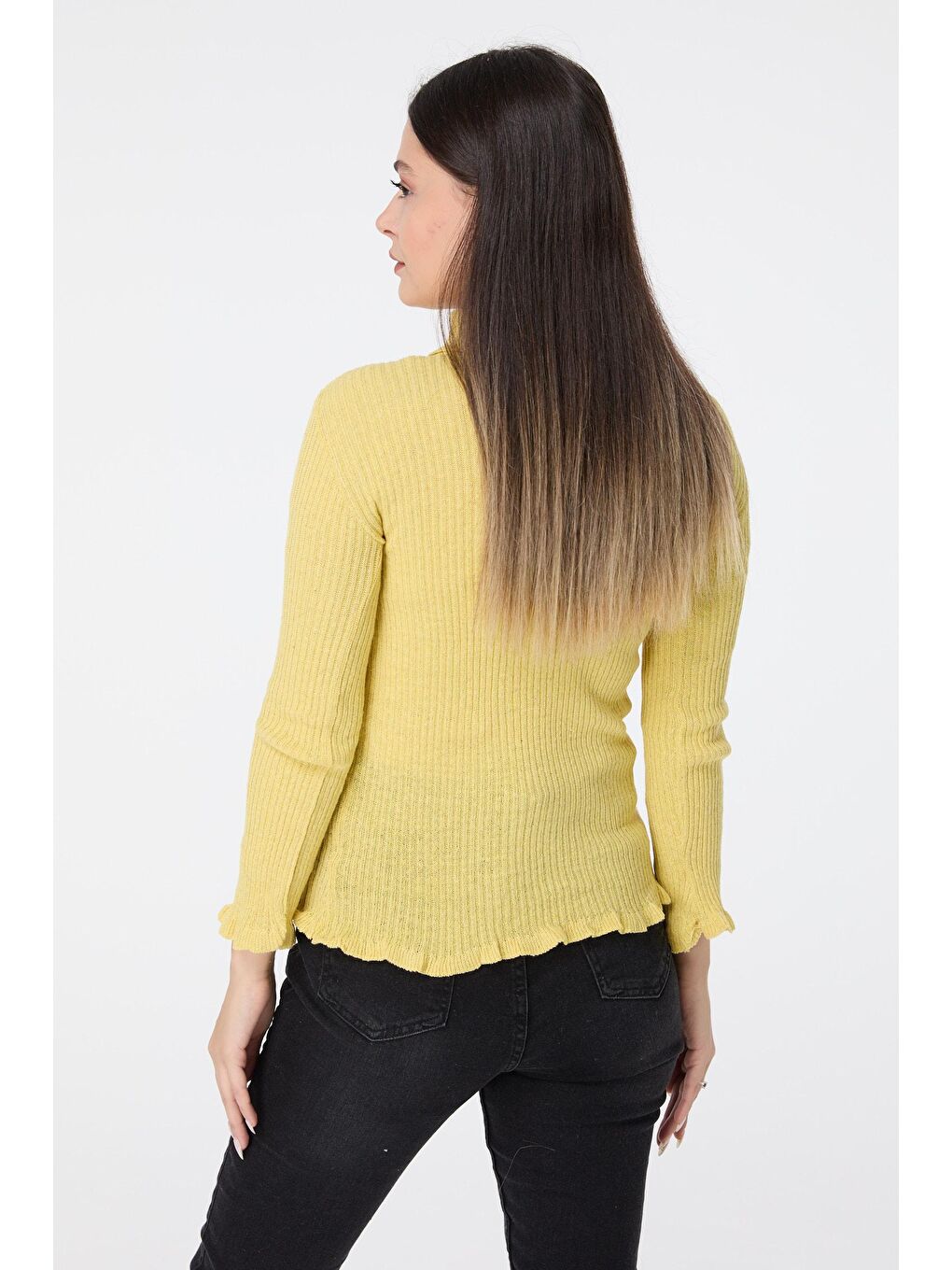 Yarım Balıkçı Yaka Kadın Sarı Triko Kazak - 23540-3
