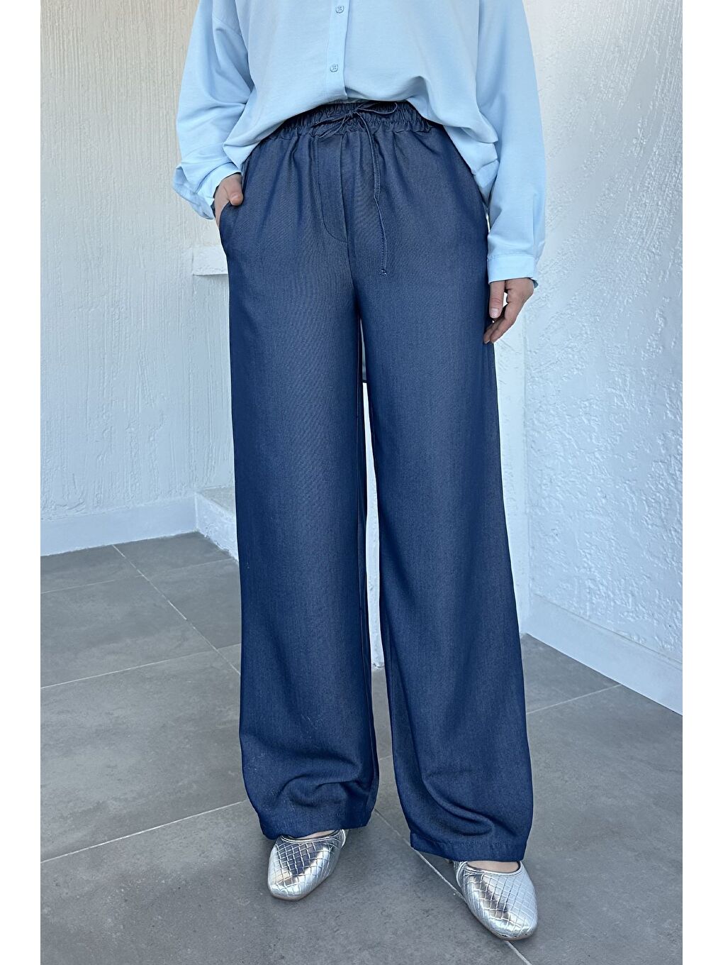 Lacivert Bel Lastikli Tesettür Pantolon