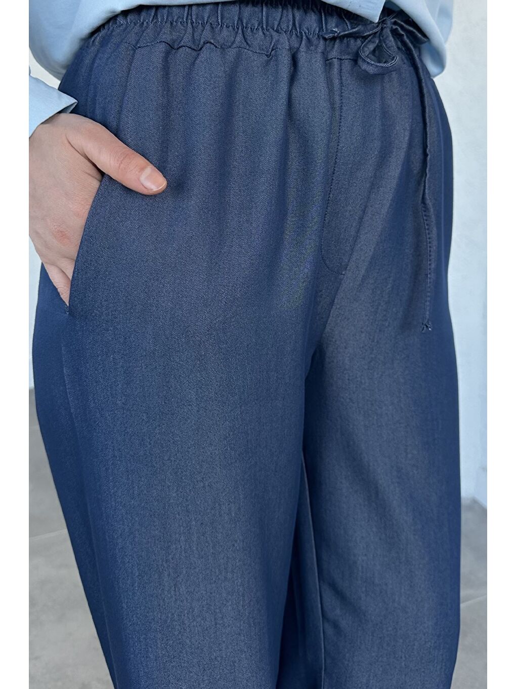 Lacivert Bel Lastikli Tesettür Pantolon-3