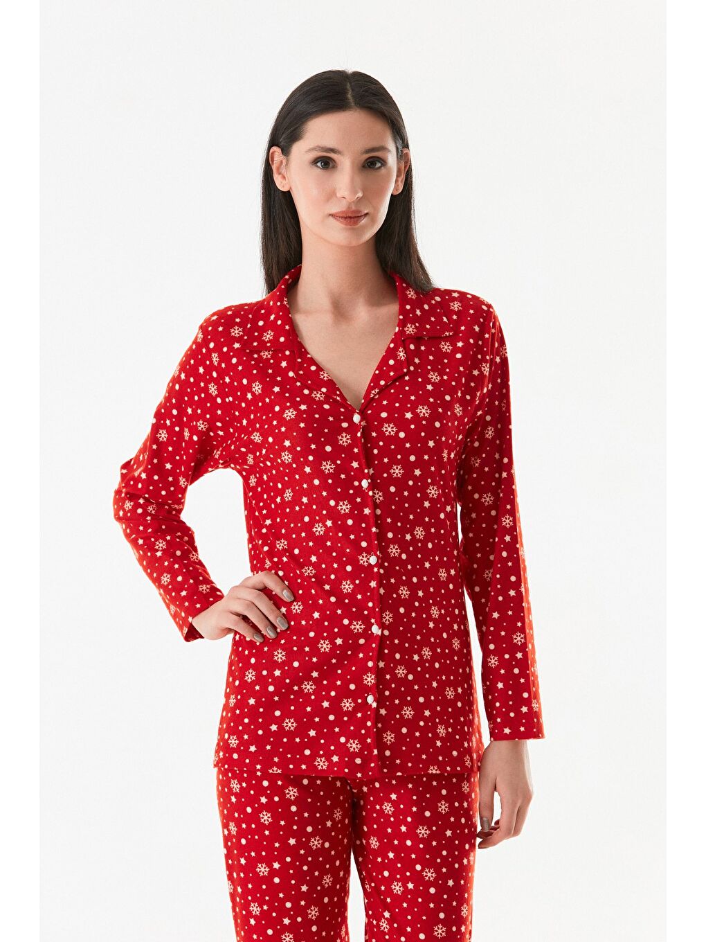 Mürdüm Çizgili Gömlek Yaka Süet Pijama Takımı-1