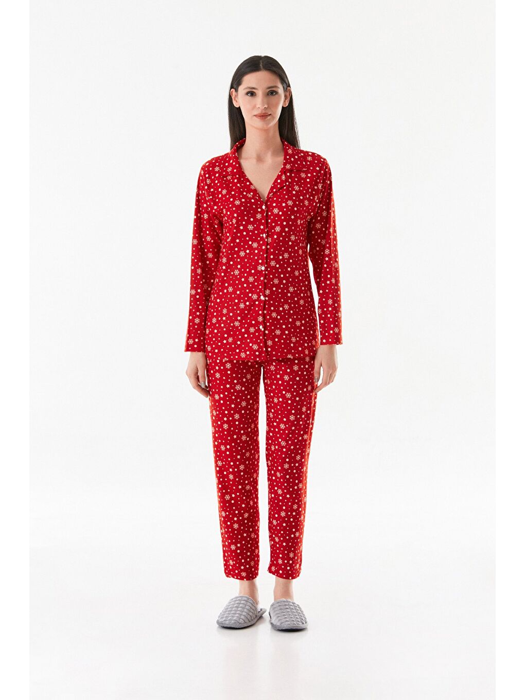 Mürdüm Çizgili Gömlek Yaka Süet Pijama Takımı-2