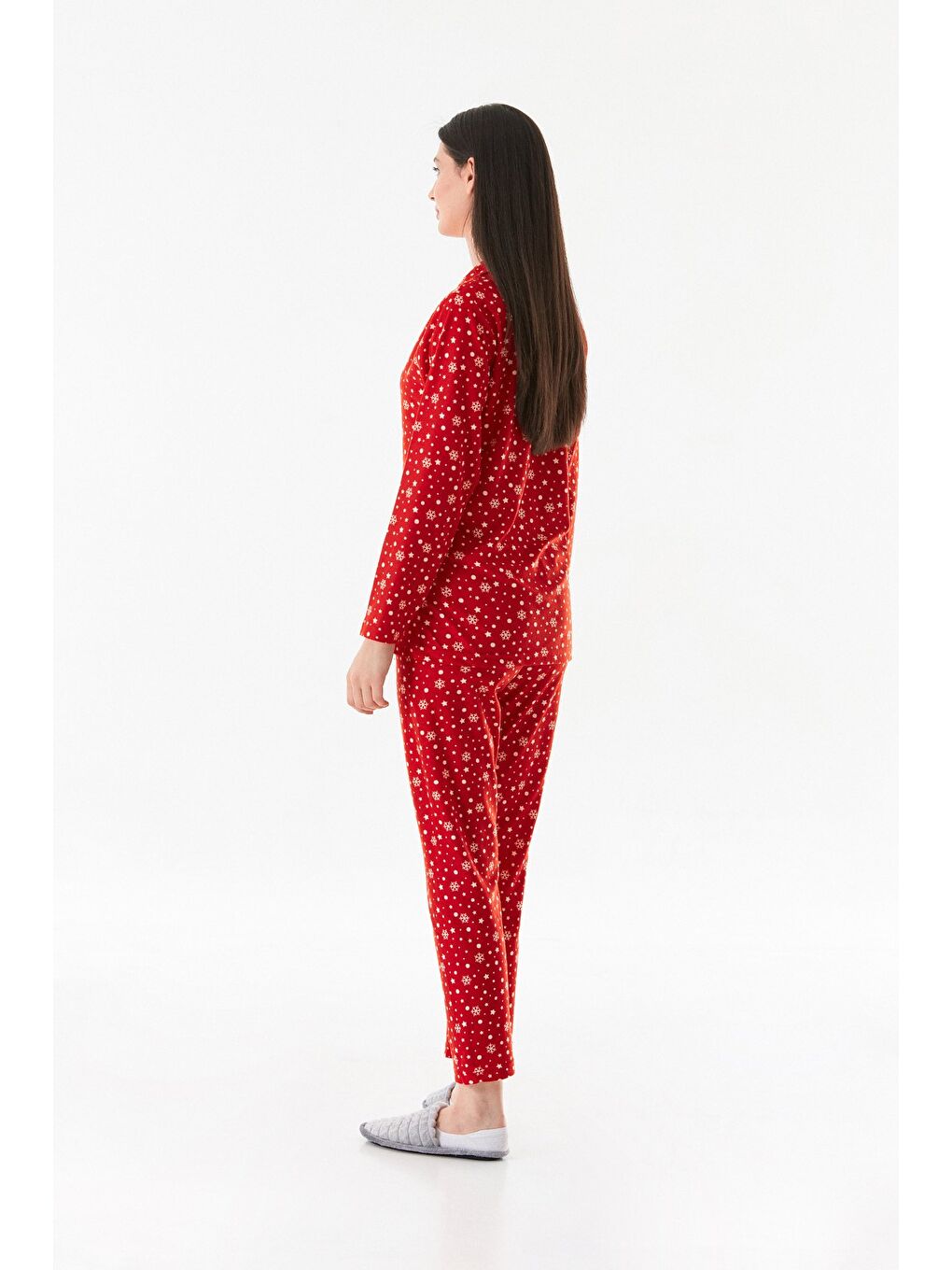 Mürdüm Çizgili Gömlek Yaka Süet Pijama Takımı-3