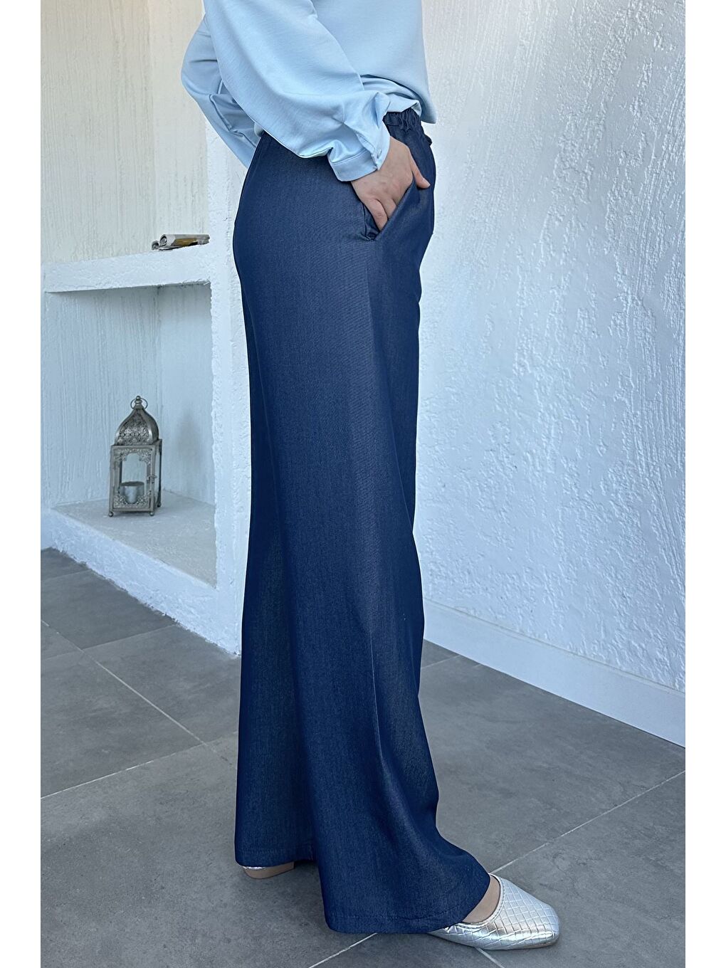 Lacivert Bel Lastikli Tesettür Pantolon-6