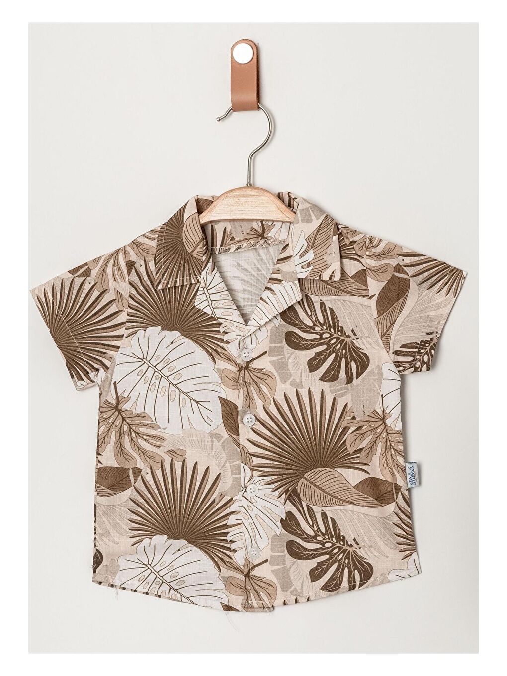 Haki Tarz Yaprak Desenli Gömlek Belden Ayarlanabilir Slopetli Kısa Kollu Şortlu 2'li Takım Çocuk ve-5