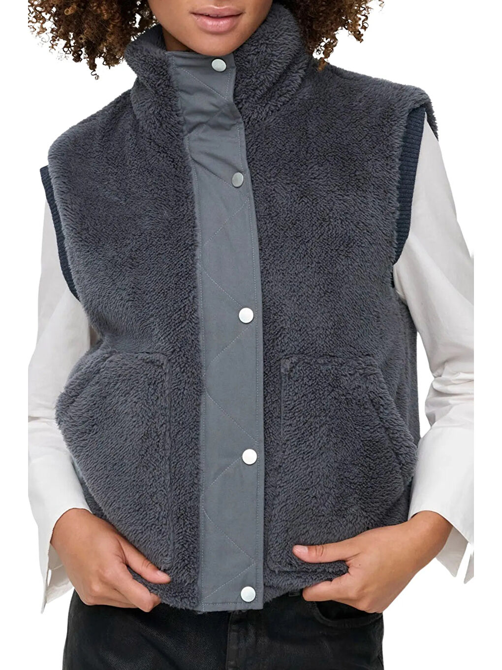 Antrasit Onlbari Regular Fit Dik Yaka Cepli Pelüş Yelek 15358902-2