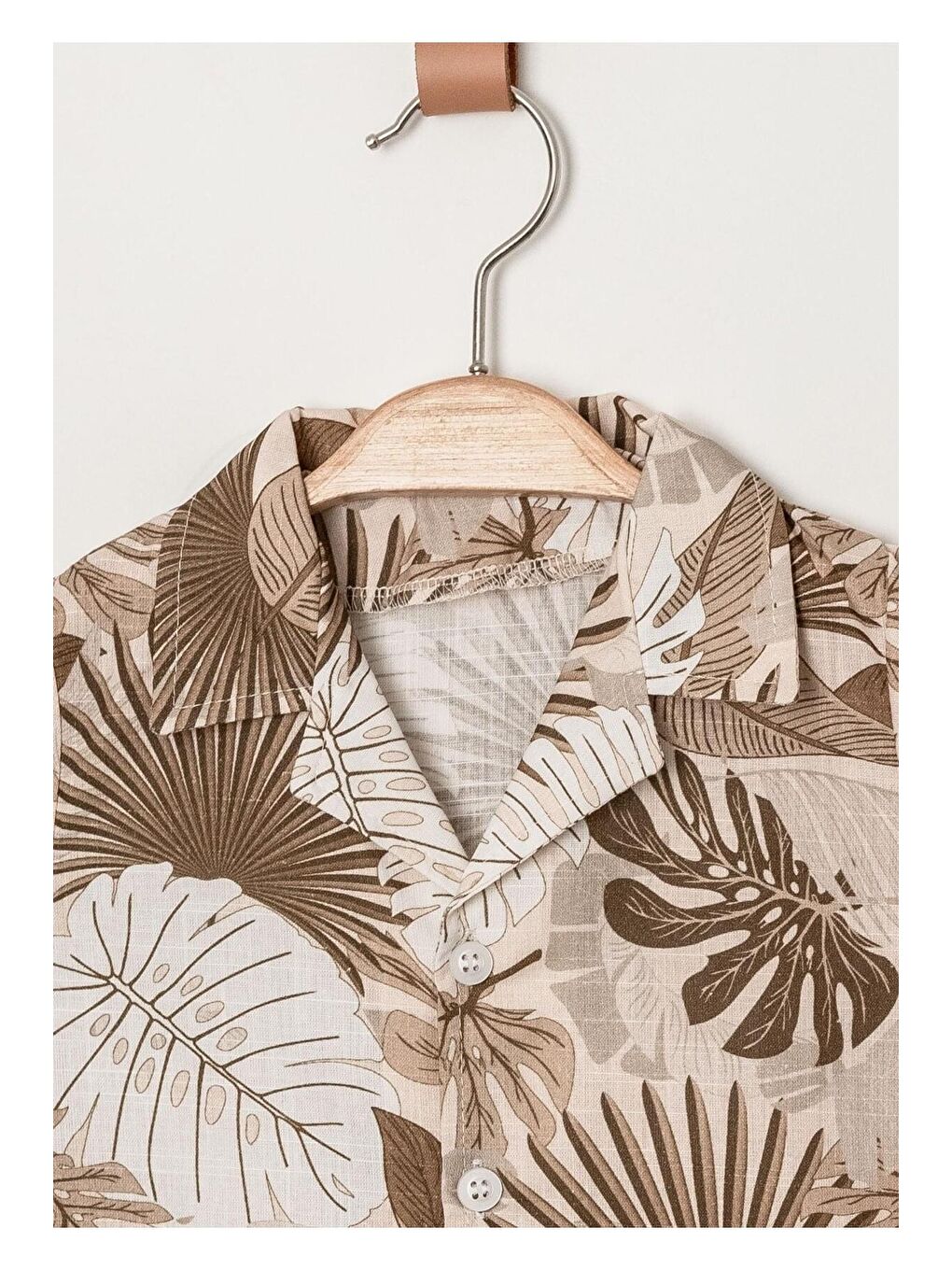 Haki Tarz Yaprak Desenli Gömlek Belden Ayarlanabilir Slopetli Kısa Kollu Şortlu 2'li Takım Çocuk ve-6