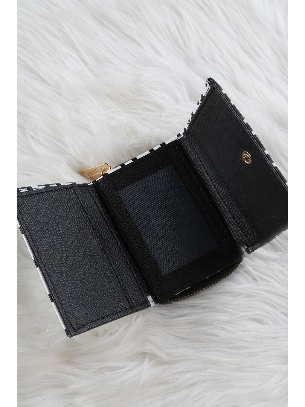 Siyah Kazayağı Desenli Cüzdan/Para Çantası-1