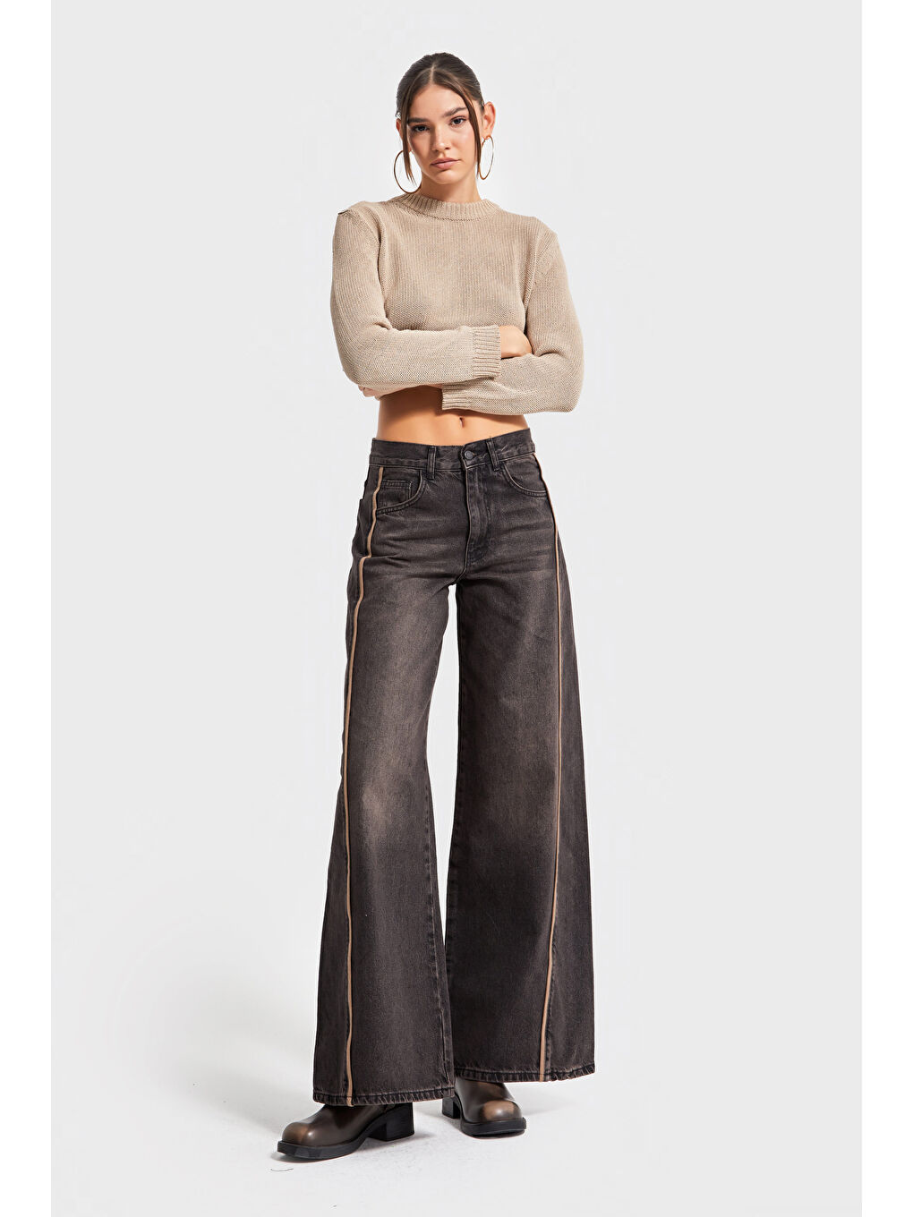 Mavi Kadın T.Kot Rengi 2w5-62 Palazzo Fit Yandan Şerit Detaylı Bol Kesim İç Boy 80cm Tasarım Denim Jean-1