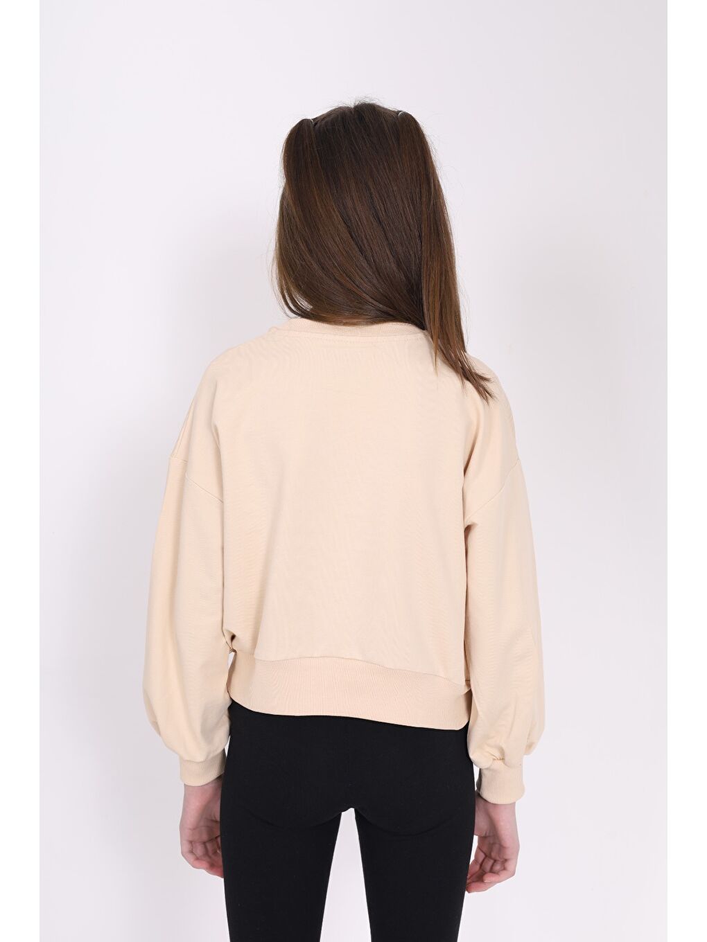 Bej Kız Çocuk Baskılı Sweatshirt-1
