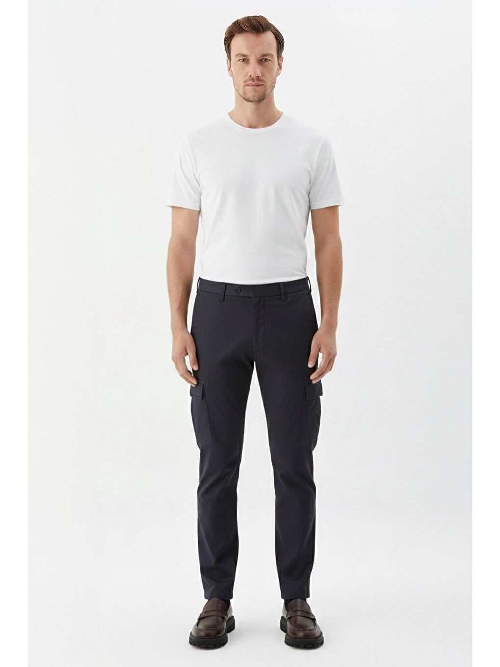 Giotelli Lacivert Comfort Fit Yünlü Esnek Kargo Cepli Normal Bel Standart Boy Erkek Pantolon-1