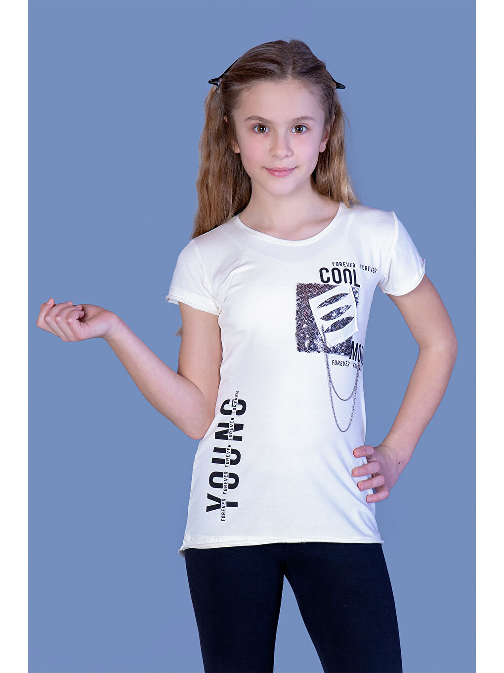 Toontoykids Ekru Kız Çocuk T-Shirt Göğsü Lazer Kesim