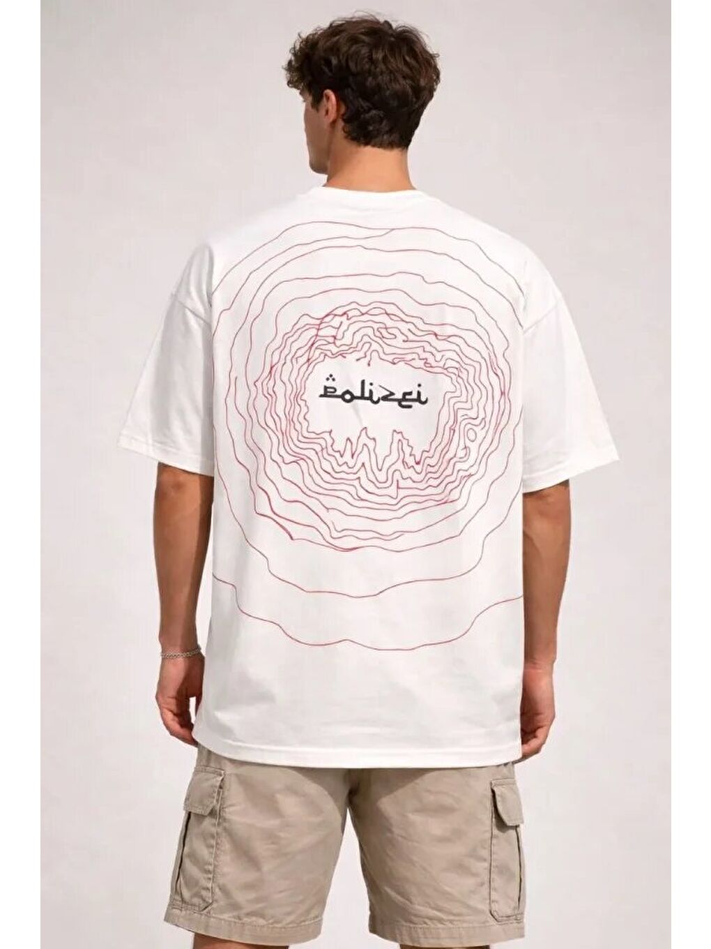 Beyaz Erkek Bisiklet Yaka Baskılı Kısa Kollu Tişört-0