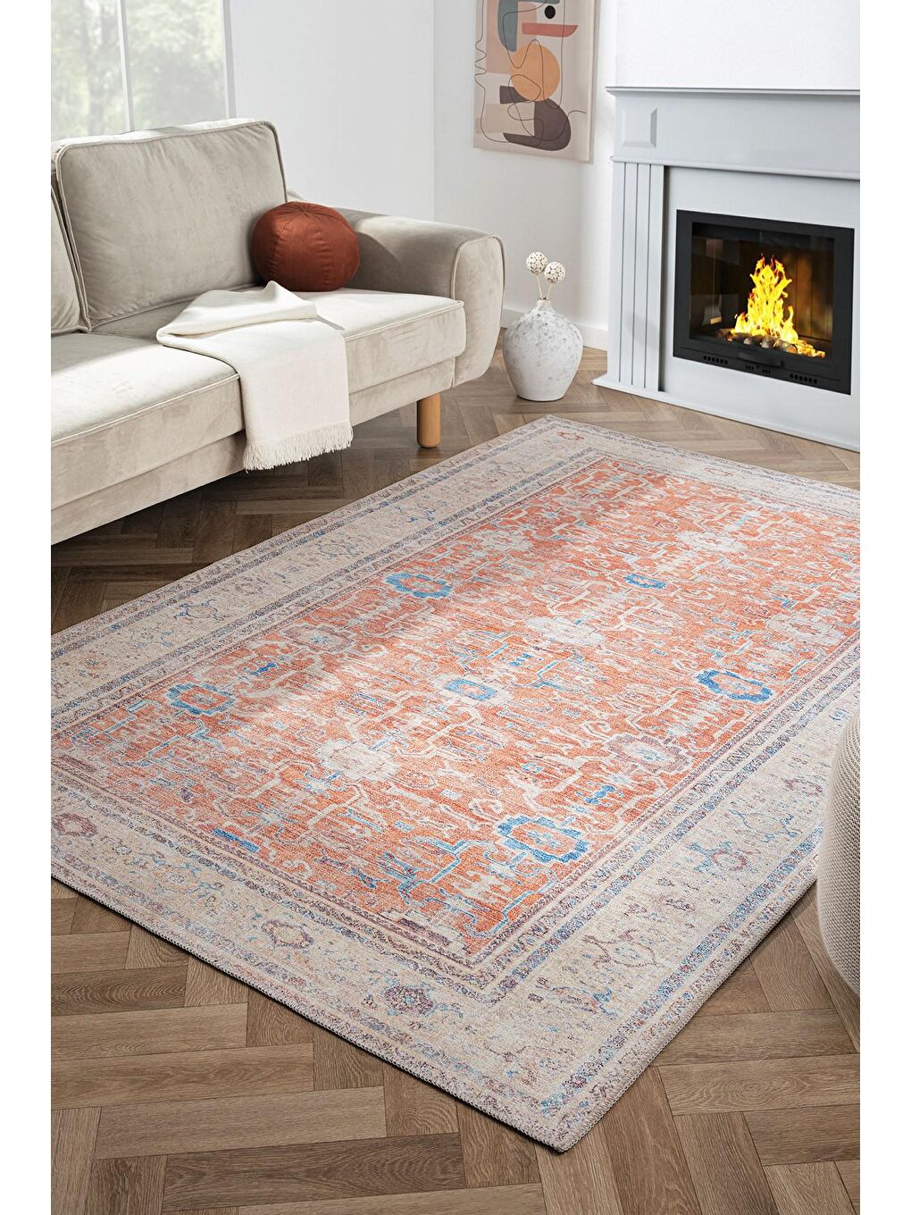 Karışık 2351 Pamuk Tabanlı Yıkanabilir Otantik Vintage Klasik Eskitme Halı-200x290