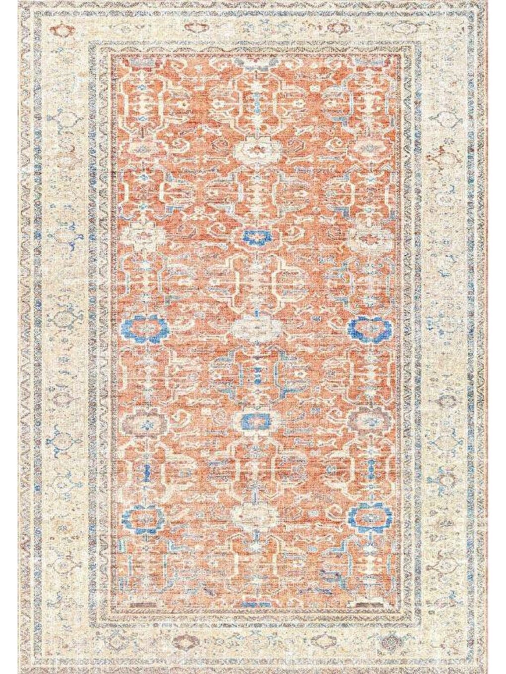 Karışık 2351 Pamuk Tabanlı Yıkanabilir Otantik Vintage Klasik Eskitme Halı-200x290-2