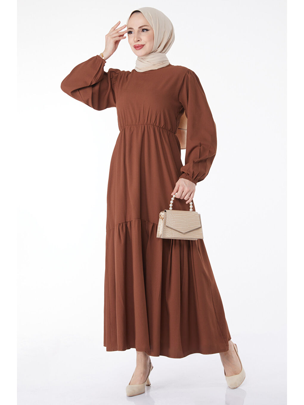 Kahverengi Beli Bağcıklı Elbise Kahve - 27303-1