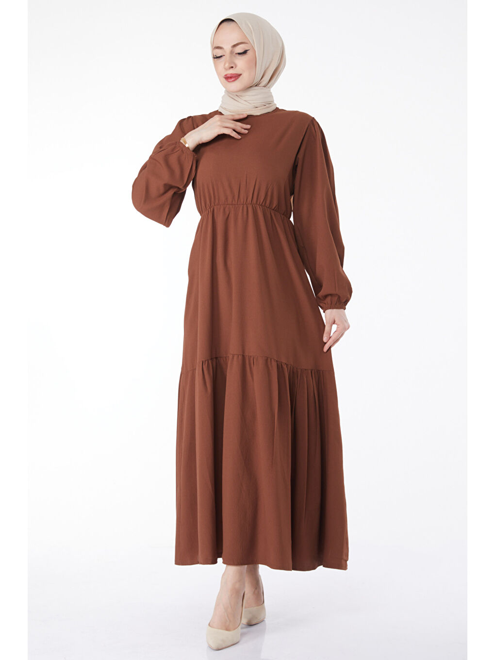 Kahverengi Beli Bağcıklı Elbise Kahve - 27303-2