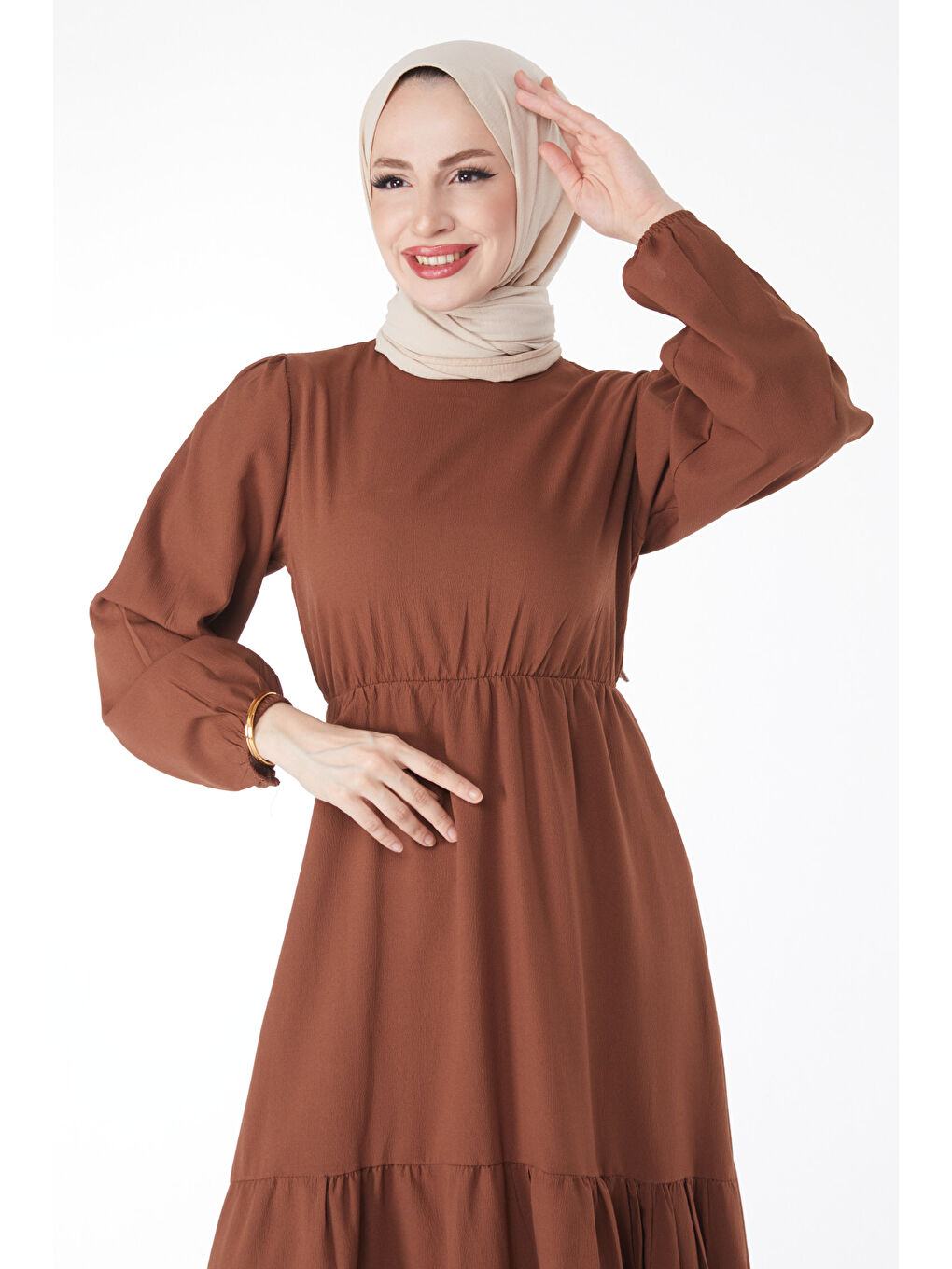 Kahverengi Beli Bağcıklı Elbise Kahve - 27303-3