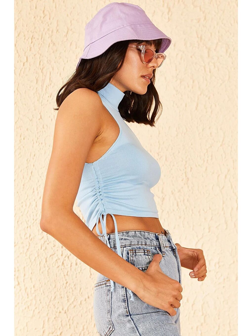 Mavi Kadın Balıkçı Yaka Ayarlanabilir Triko Bluz-3