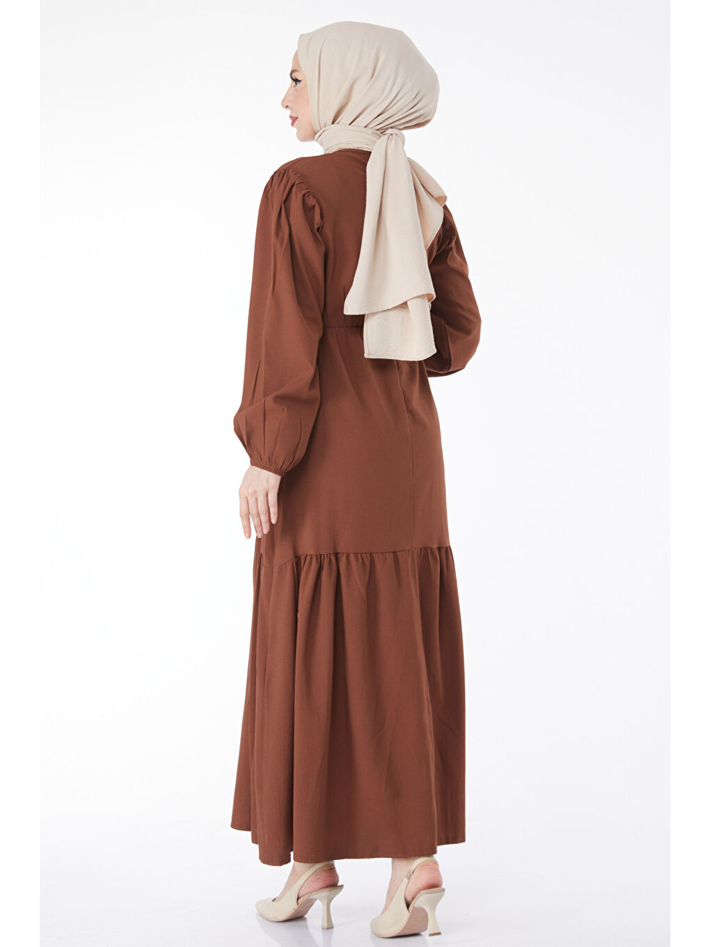 Kahverengi Beli Bağcıklı Elbise Kahve - 27303-5