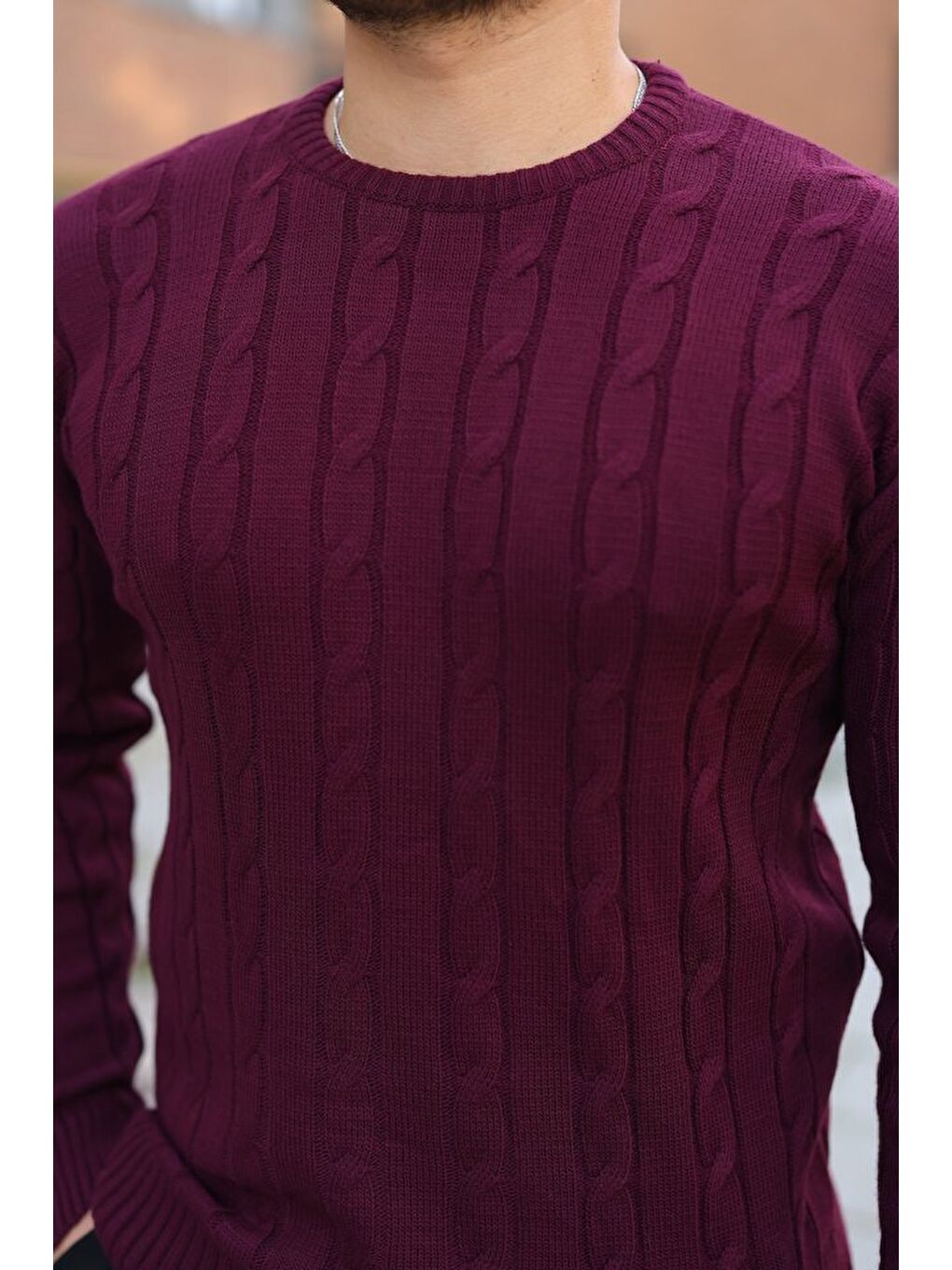 Mürdüm Erkek örgü Desen Bisiklet Yaka Kazak-2