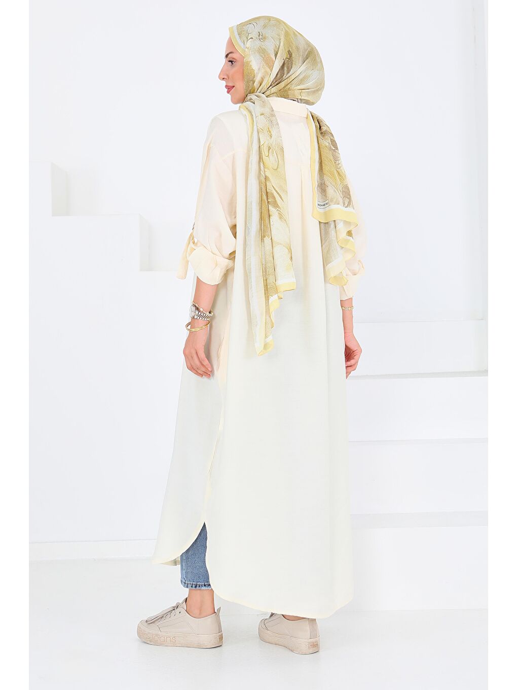 Düğmeli Elbise Ekru - 27547-6