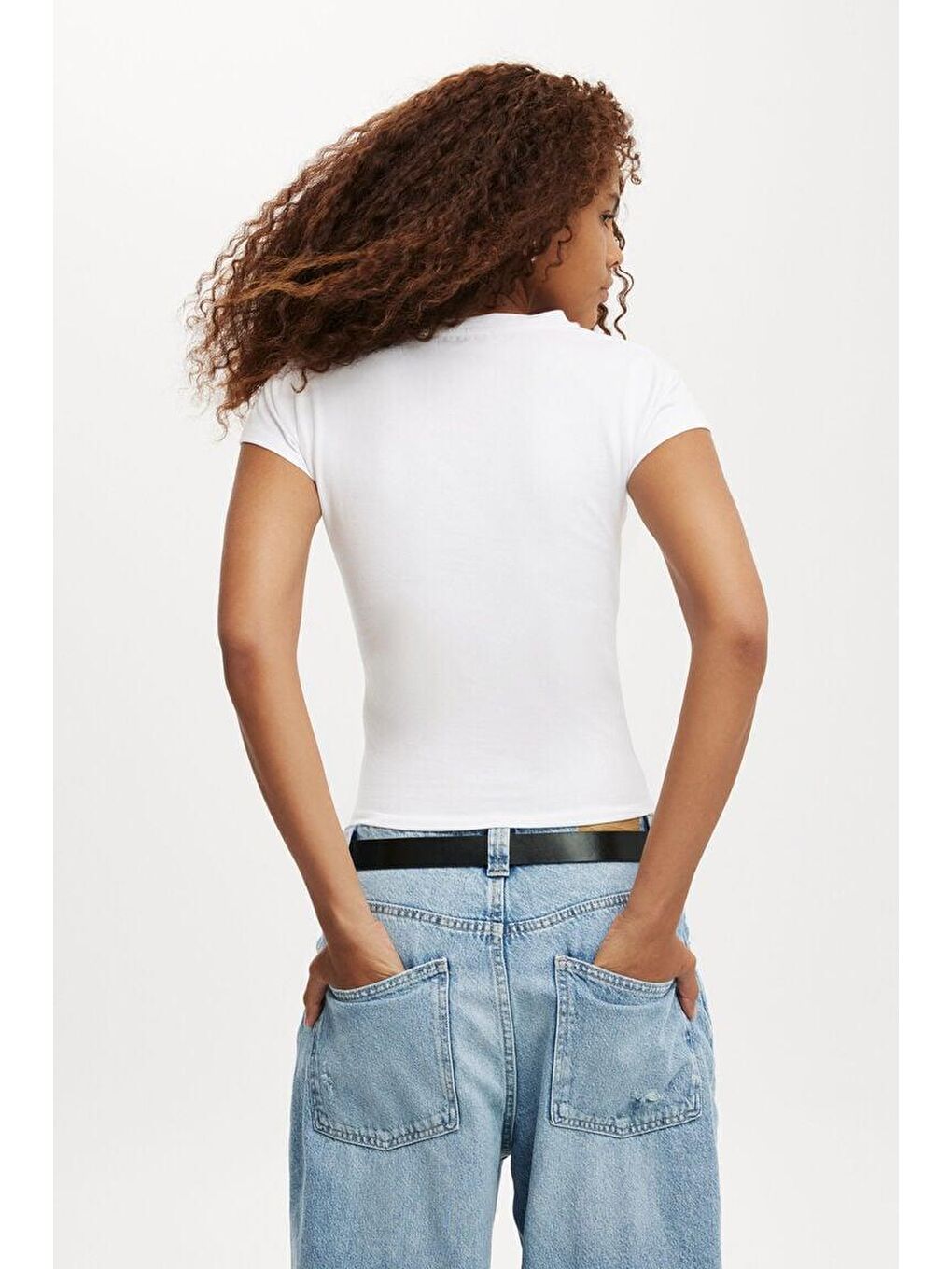 Beyaz Bisiklet Yaka Basic Kadın T-Shirt Mg2479-3