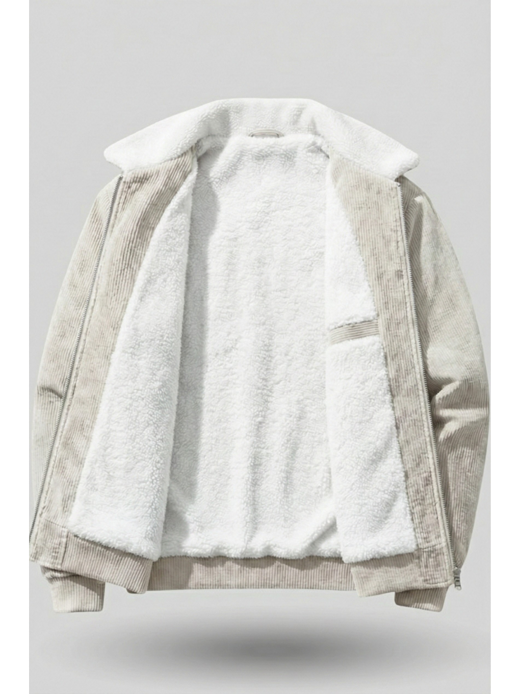 Bej Erkek Kadife Mont Pelüş Astarlı Tam Fermuarlı Gömlek Yaka Spor Mont-1